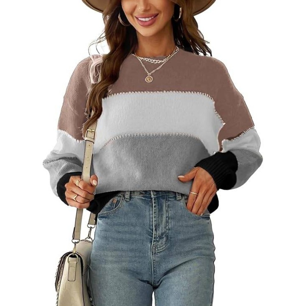 CUPSHE Colorblock Striped Knit Sweater Women's Size L Casual Cozy Long Sleeve L